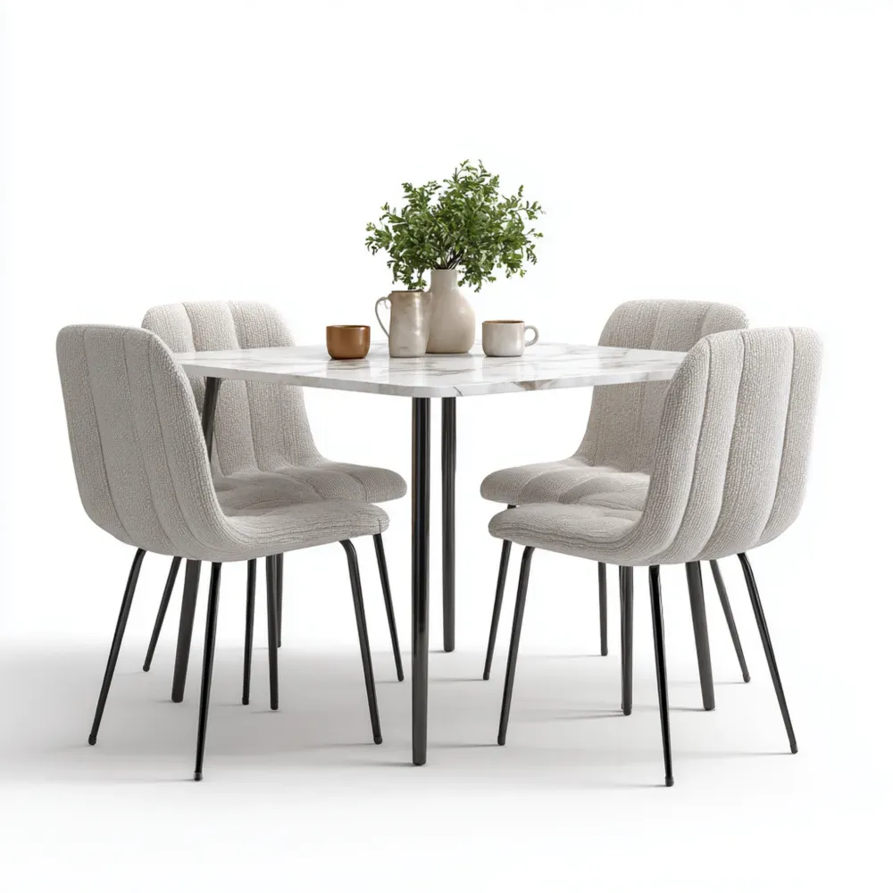 Ensemble table et chaises 100x100x75 cm - Plateau en marbre - Gris clair - Design contemporain-Purefinishio