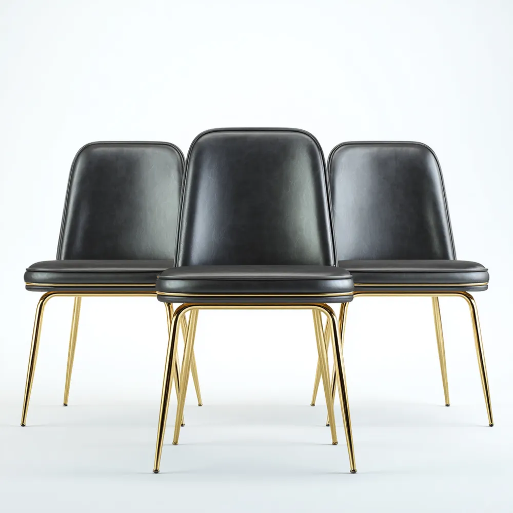 Chaise de salle à manger Simili Cuir 40x45x85 cm - Noir/Doré - Design Moderne-Purefinishio