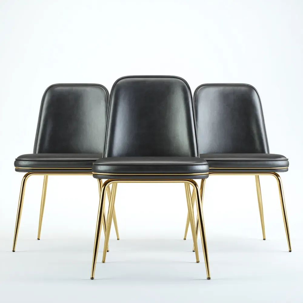 Chaise de salle à manger Simili Cuir 40x45x85 cm - Noir/Doré - Design Moderne-Purefinishio