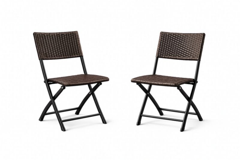 Chaises pliantes en résine tressée marron et cadre en acier-Purefinishio