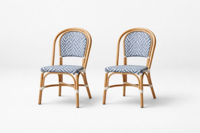 Lot de 2 Chaises en Rotin Bleu et Blanc-Purefinishio