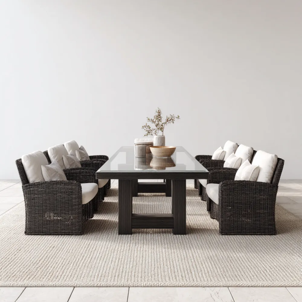 Ensemble table et chaises de jardin résine tressée 210x90x75 cm – Noir/Blanc – Design Moderne-Gentledwell