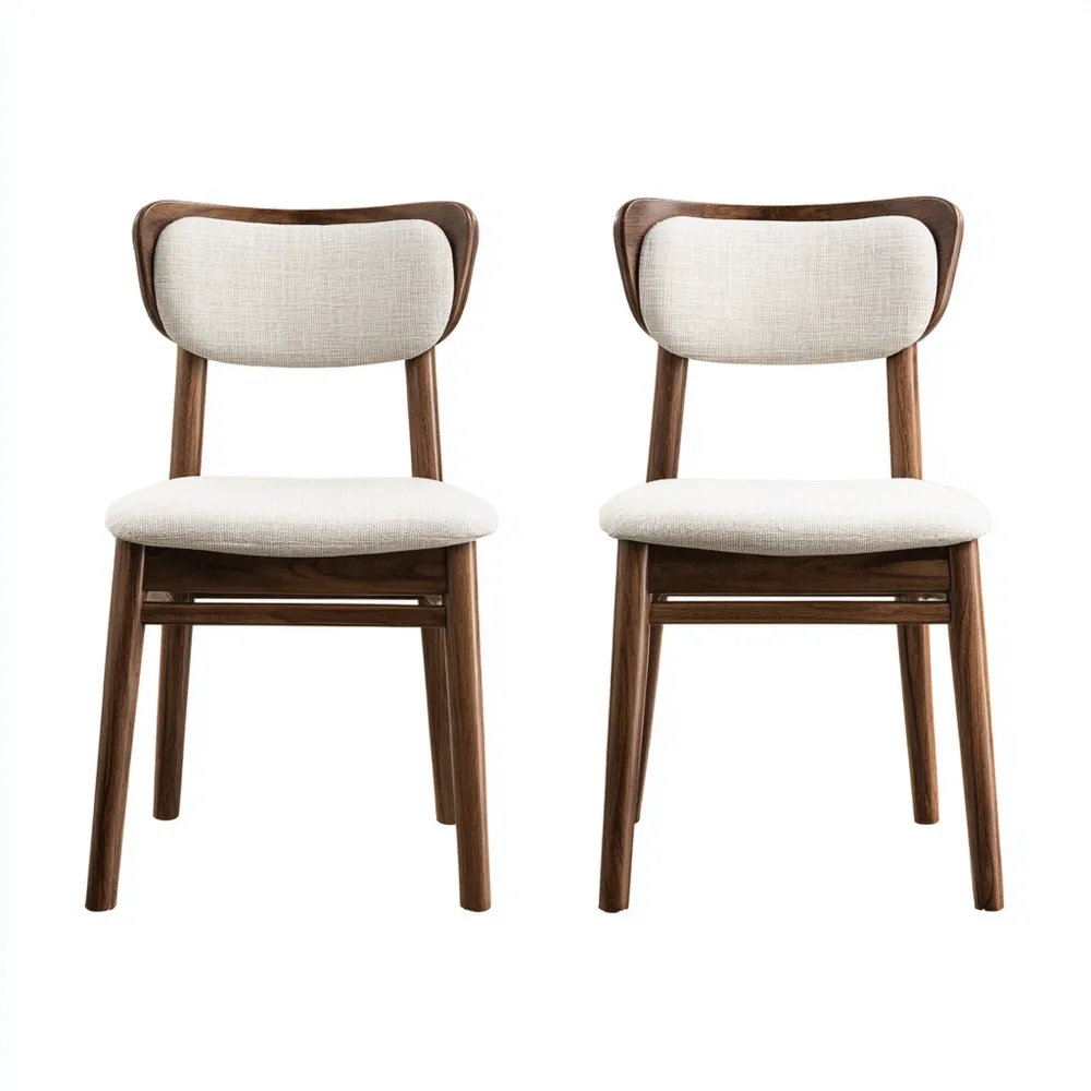 Chaise de salle à manger en bois massif 48x45x85 cm avec revêtement en tissu Blanc - Design contemporain-Gentledwell