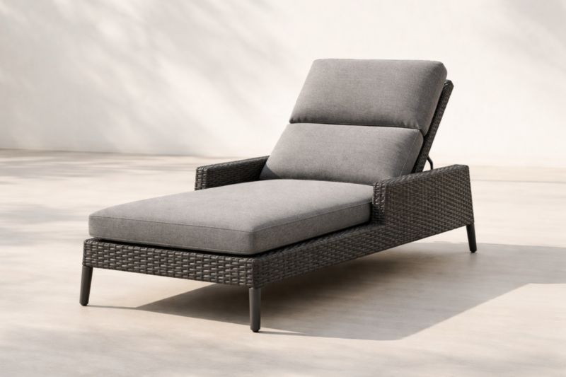 Chaise Longue Réglable en Rotin Synthétique Gris avec Coussin-Gentledwell