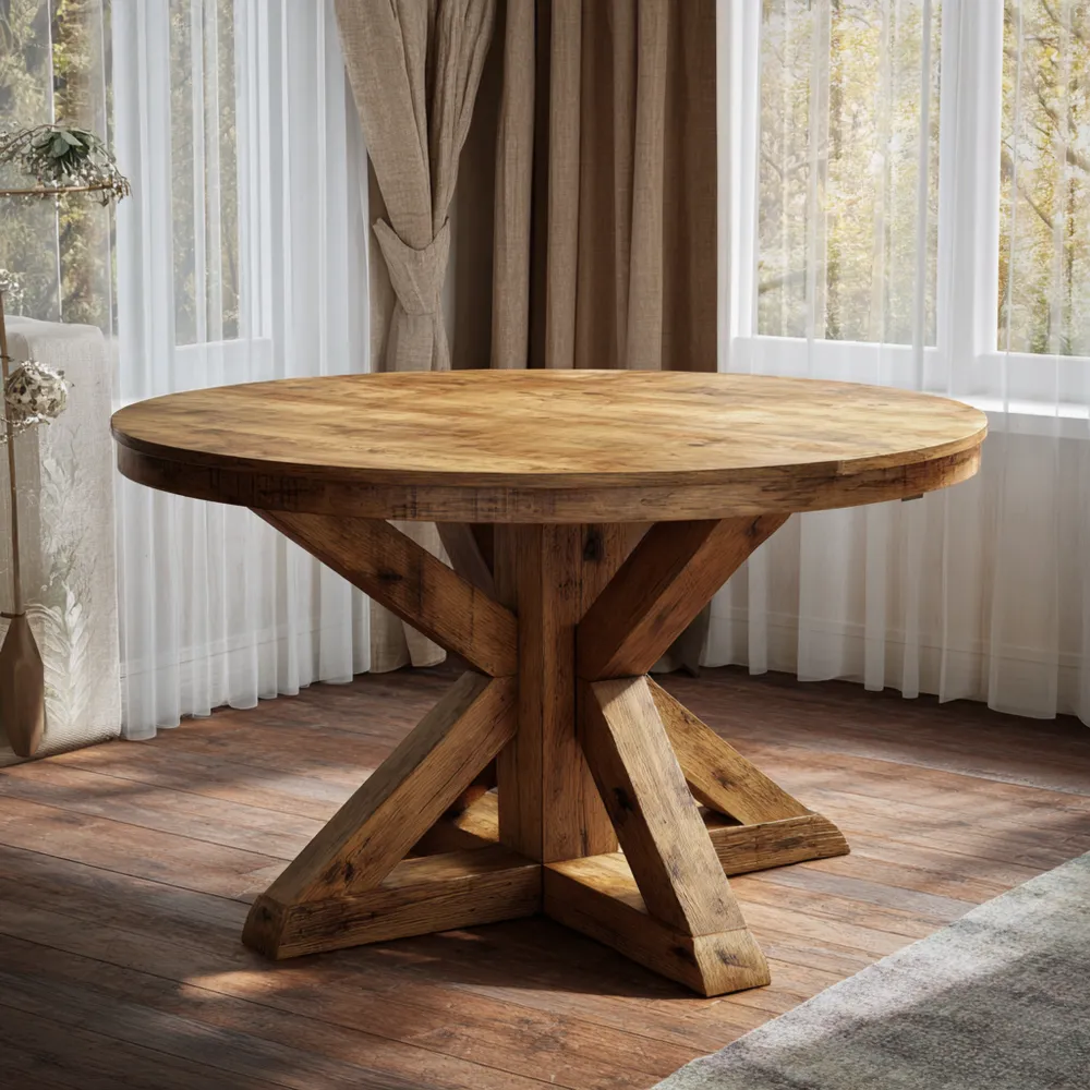 Table à manger ronde en bois 120x120x75 cm - Design rustique-Gentledwell