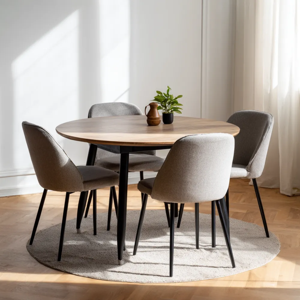 Ensemble table et chaises en bois et tissu 120x75x85 cm - Gris et Bois - Design Contemporain-Gentledwell