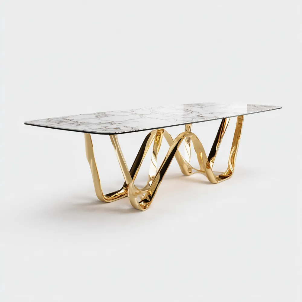Table à manger marbre/Doré contemporain 200x100x75 cm - Design artistique-Gentledwell