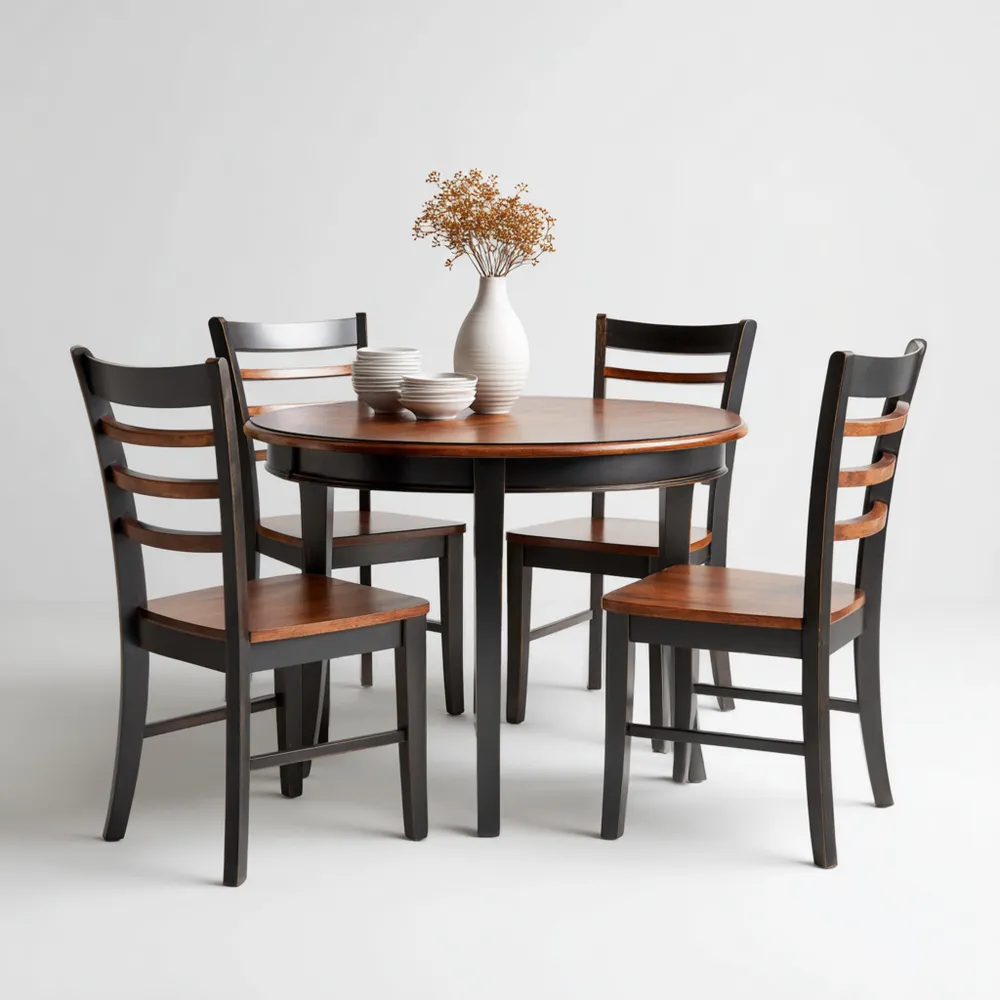 Ensemble table et chaises en bois 110x110x75 cm - Noir/Chêne - Design contemporain-Gentledwell