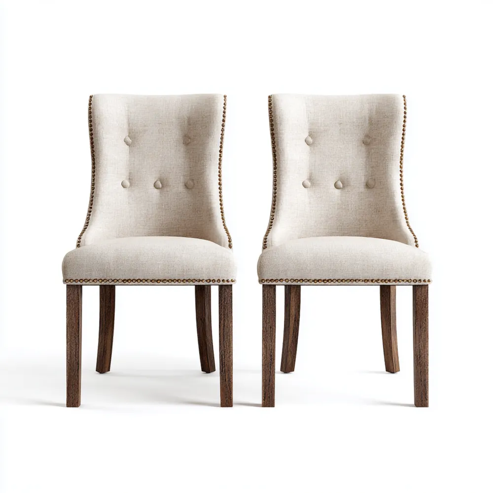 Chaise de salle à manger Lot de 2 Lin rembourré 45x55x90 cm - Beige - Design Classique-Gentledwell
