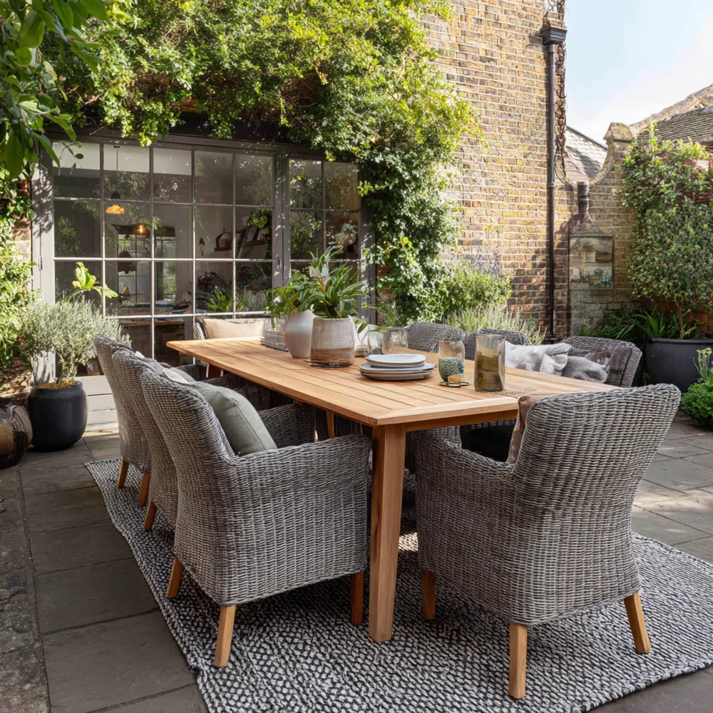 Ensemble table et chaises de jardin - bois et rotin - 200x100x75 cm - Gris / Bois Clair - Design Contemporain-Gentledwell