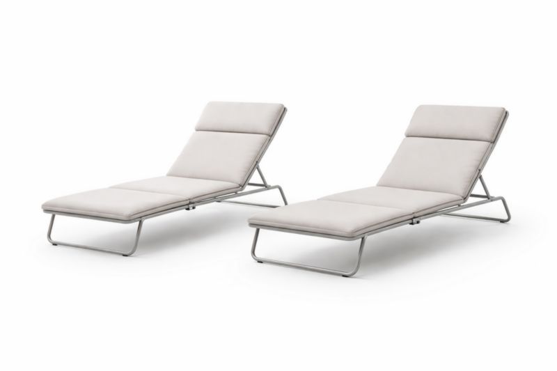 Lot de 2 Chaises Longues Réglables en Acier Inoxydable avec Coussin en Polyester-Gentledwell