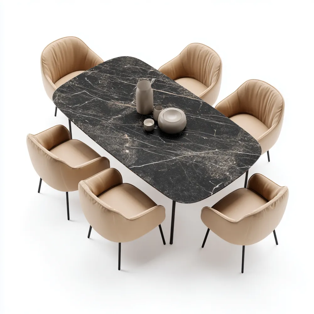 Ensemble table et chaises en marbre 150x90x75 cm – Beige – Design moderne-Gentledwell