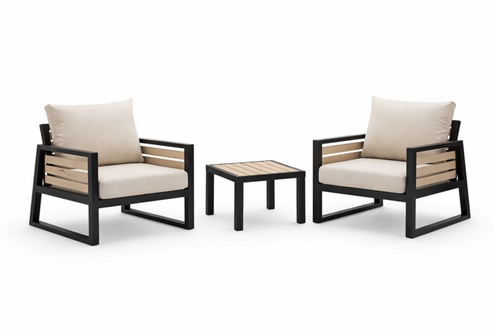Ensemble de Mobilier de Jardin Aluminium et Bois avec Coussins Polyester Beige-Gentledwell
