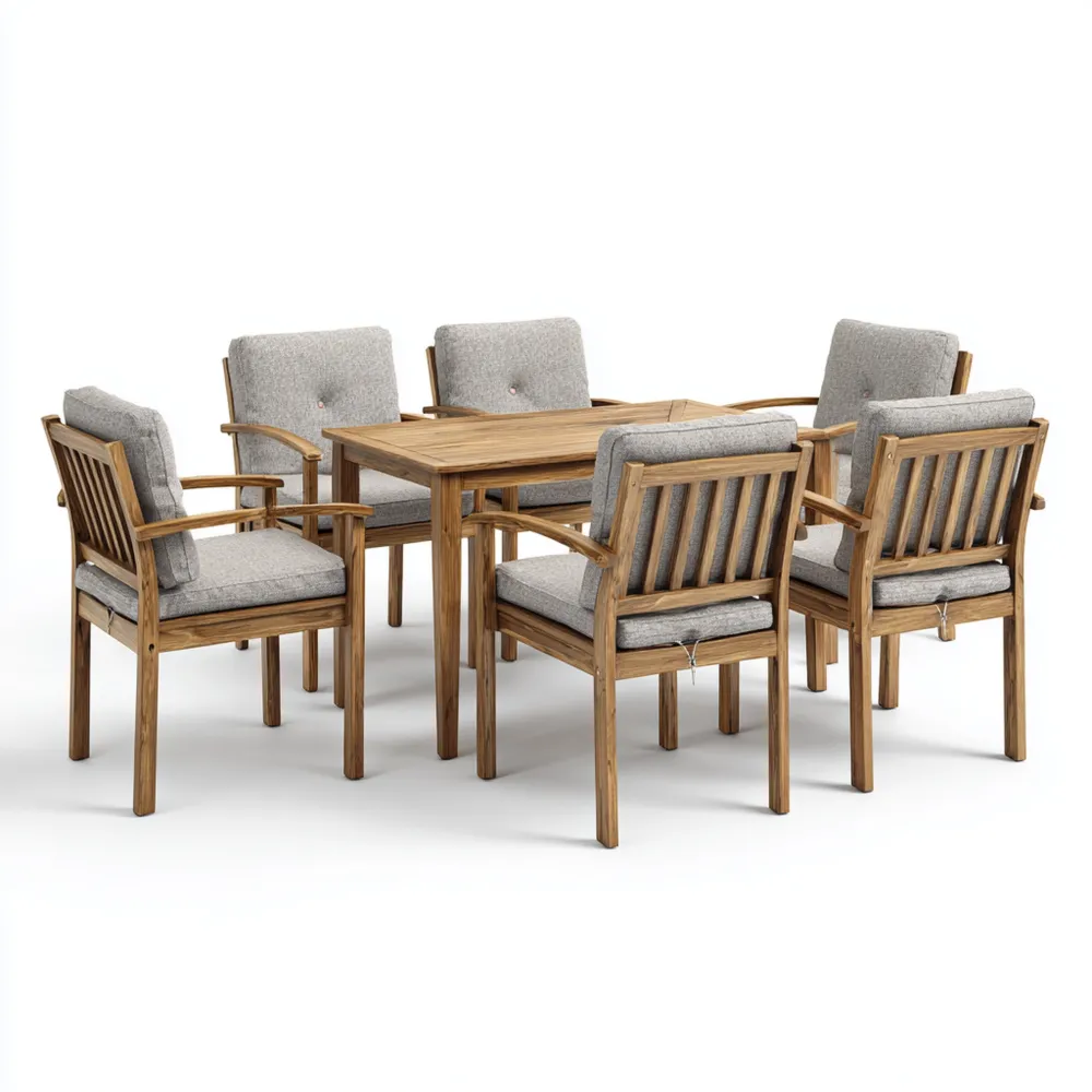 Ensemble table et chaises de jardin en bois d'acacia 150x90x75 cm – Gris-Gentledwell