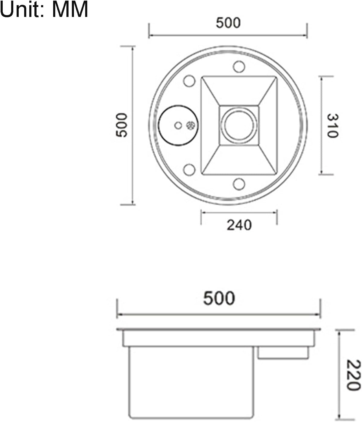 Gunmetal Grey Nano Stainless Steel Round Invisible Sink, Home Center Island bar Sink