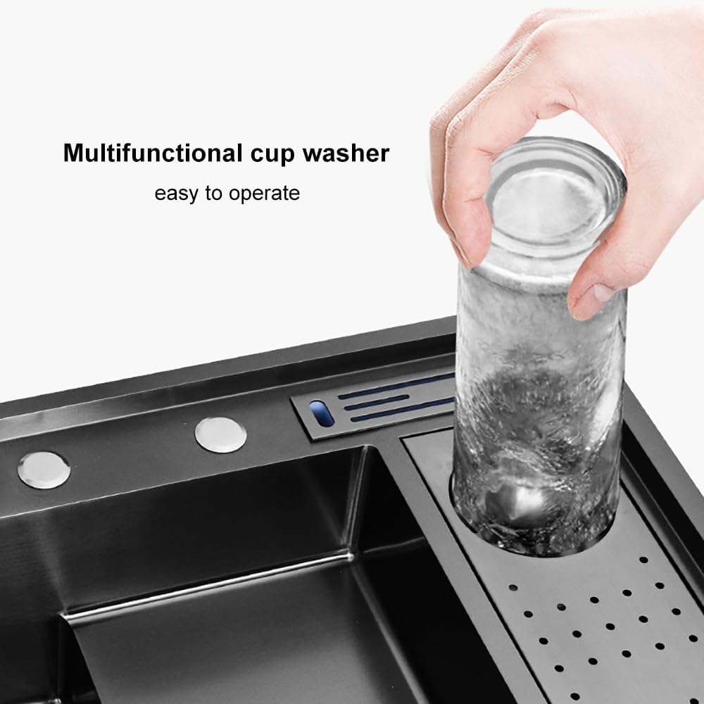 Drop-in Kitchen Sink Black Kitchen Sink Workstation with High-pressure Cup Washer