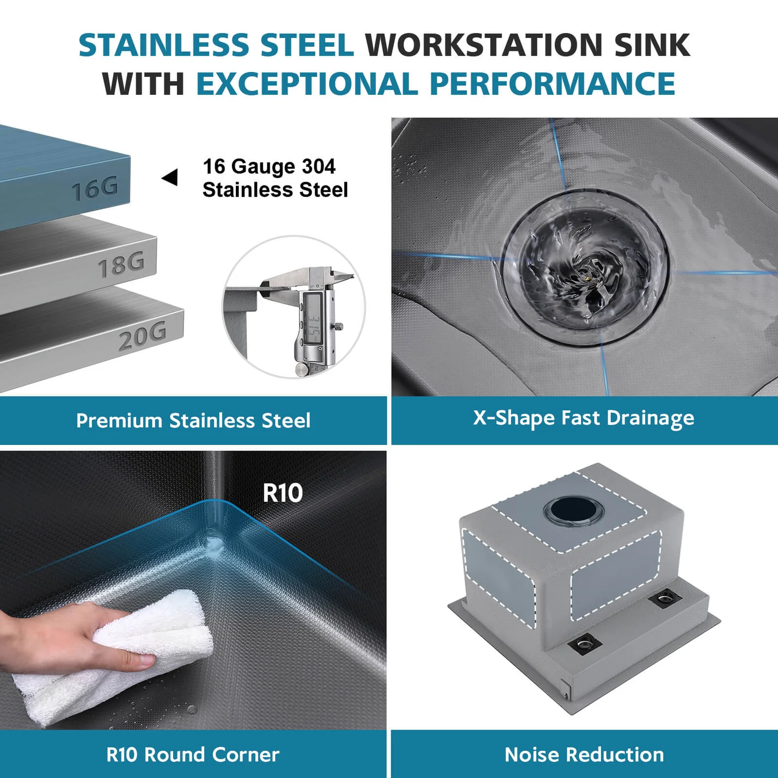 17"x17" Stainless Steel Concealed RV & Kitchen Bar Workstation