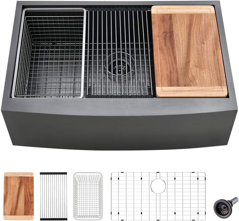 24 Inch Black Farmhouse Sink Workstation