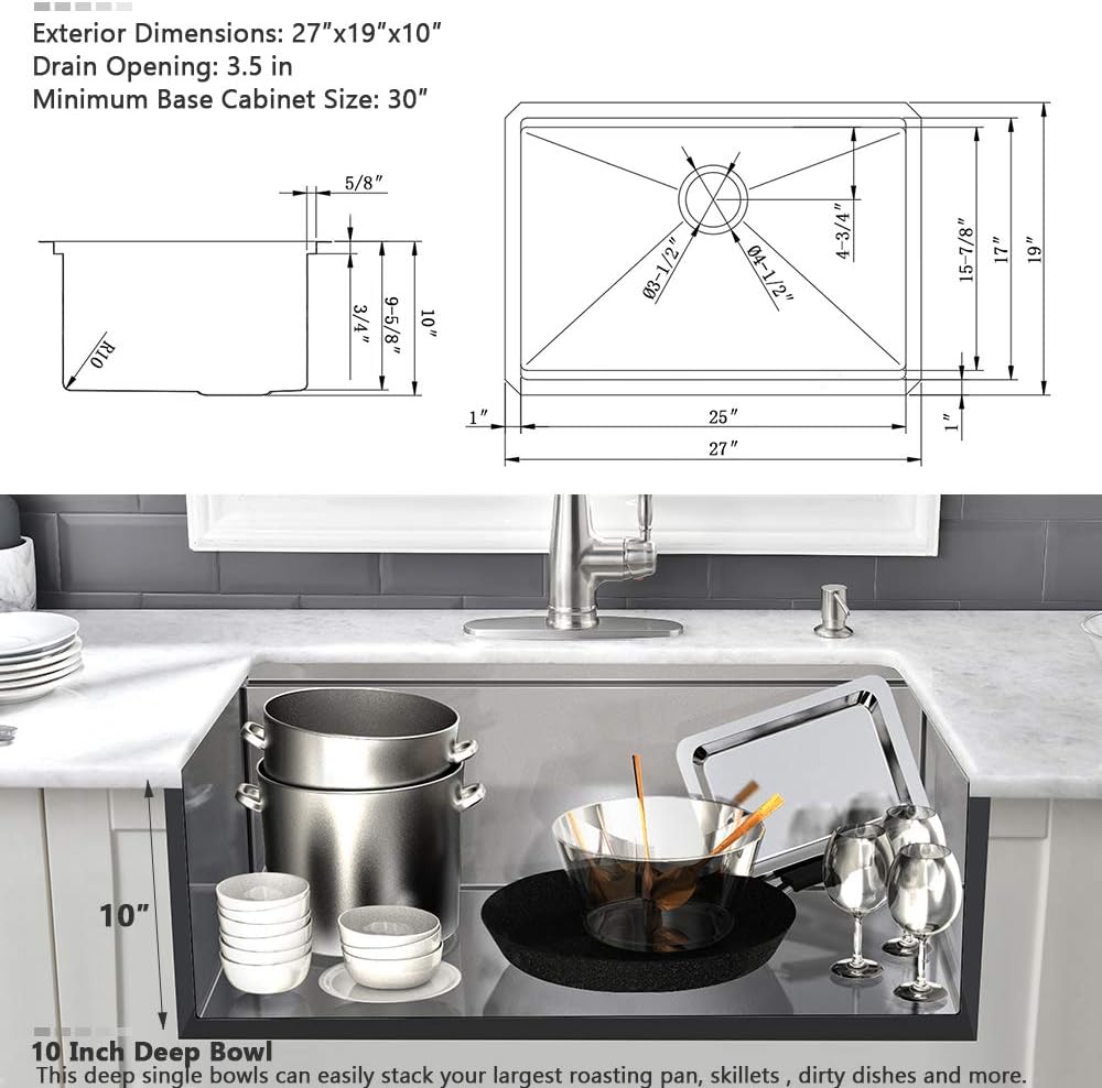 27 Inch Undermount Kitchen Sink Workstation