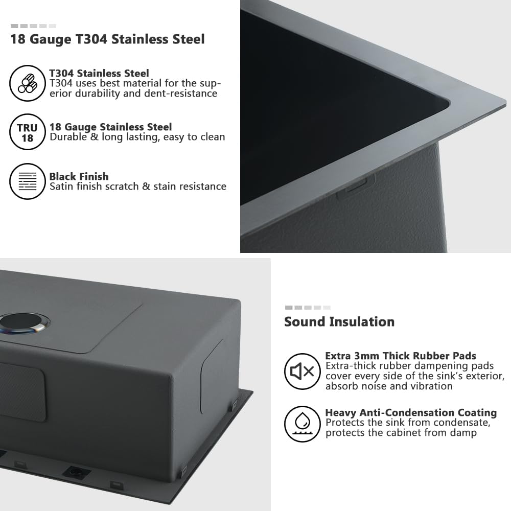 33 Black Kitchen Sink with Faucet 