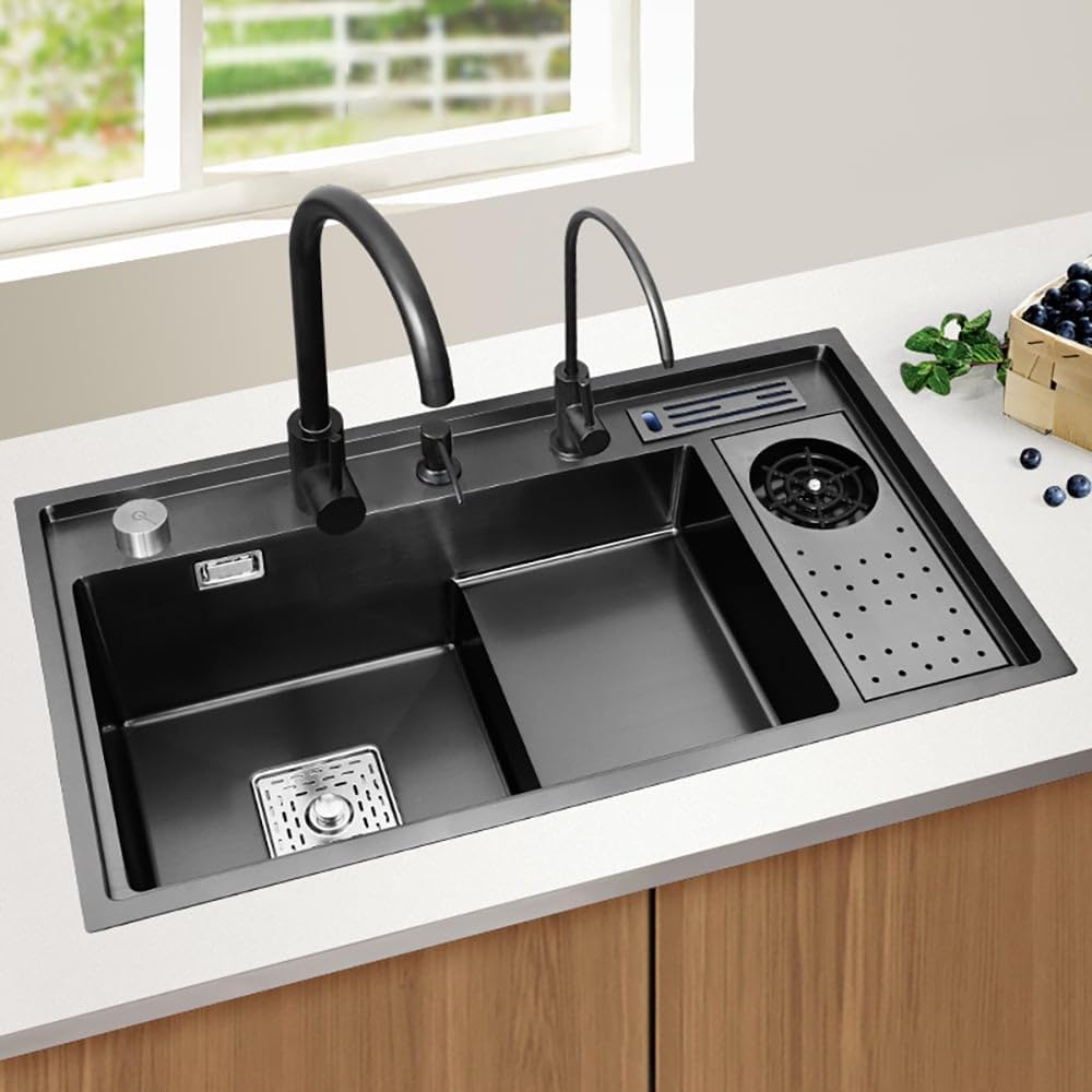Drop-in Kitchen Sink Black Kitchen Sink Workstation with High-pressure Cup Washer