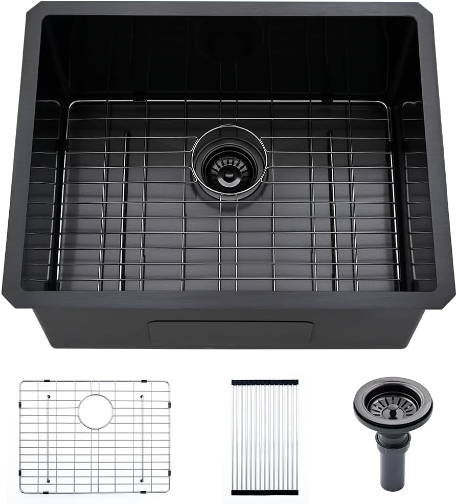 24x19x13 Black Stainless Steel Undermount Laundry Sink