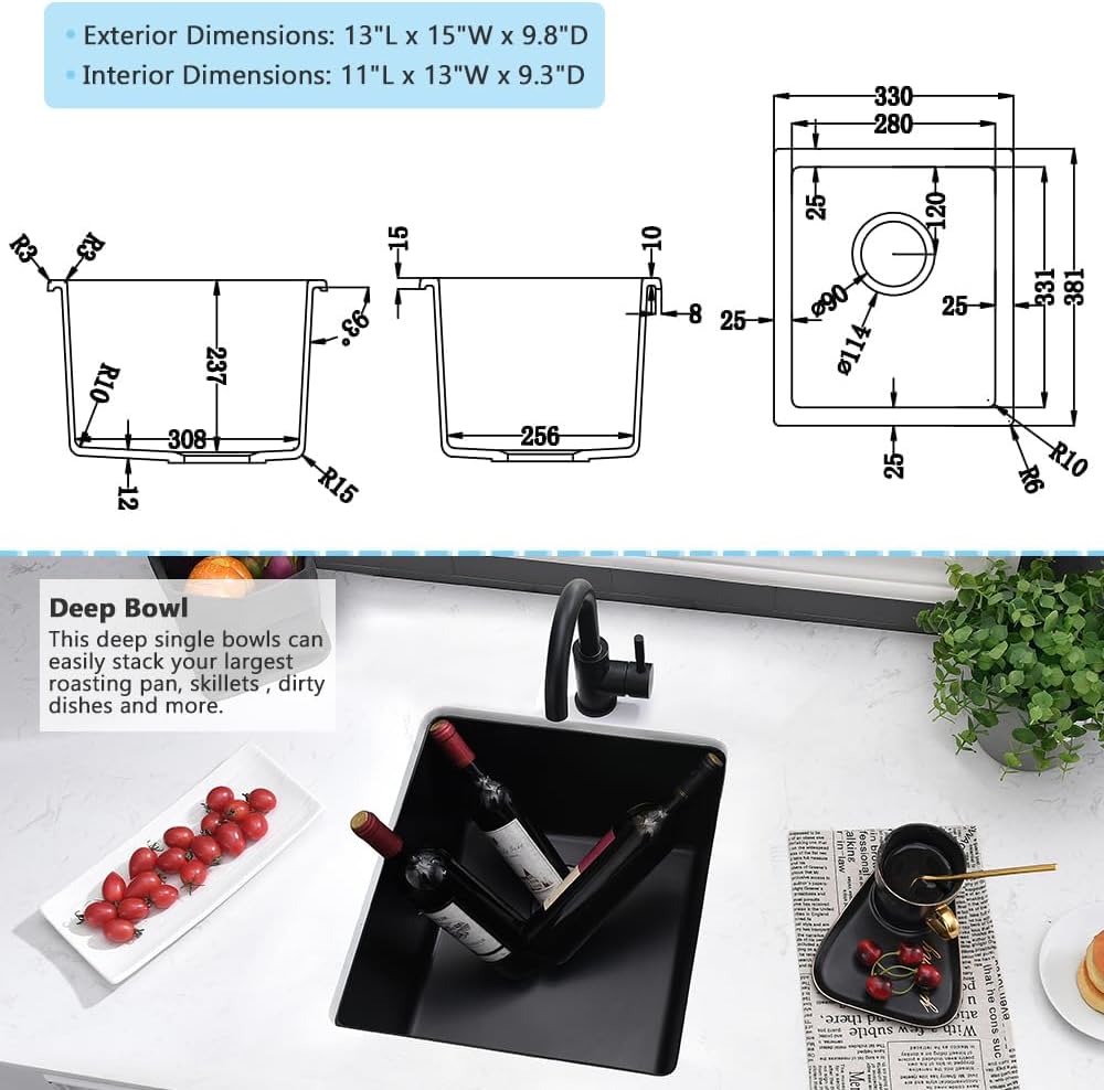 13 Inch Black Bar Sink Undermount