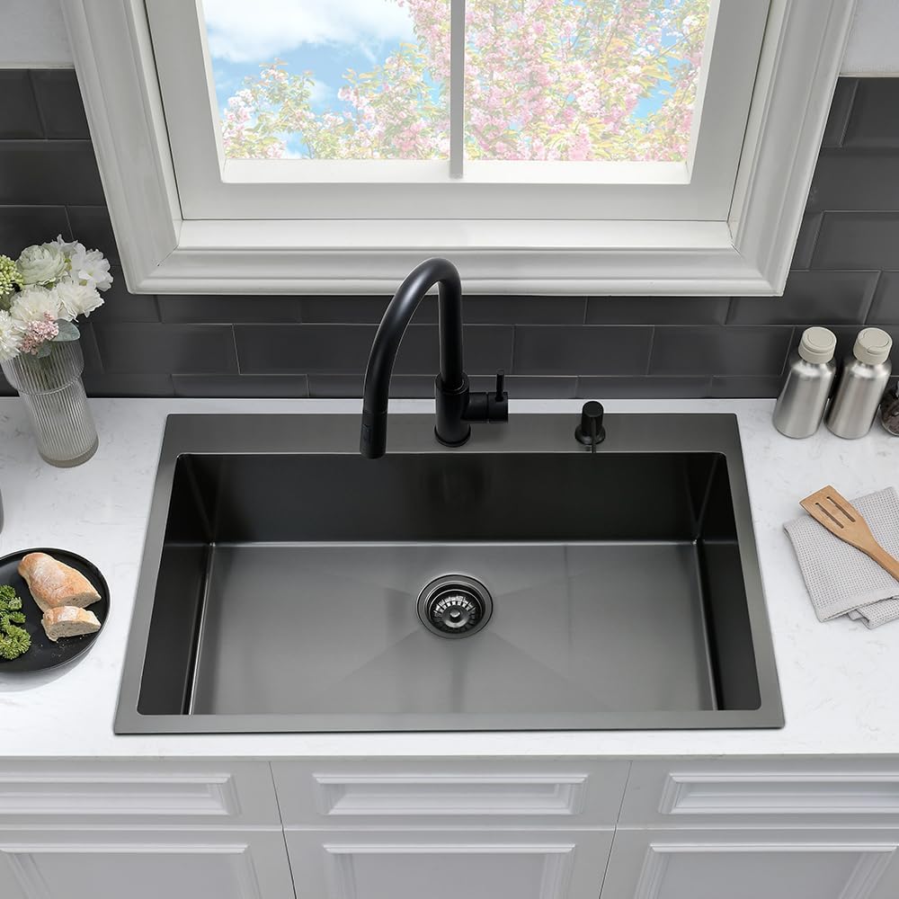 33 Black Kitchen Sink with Faucet 