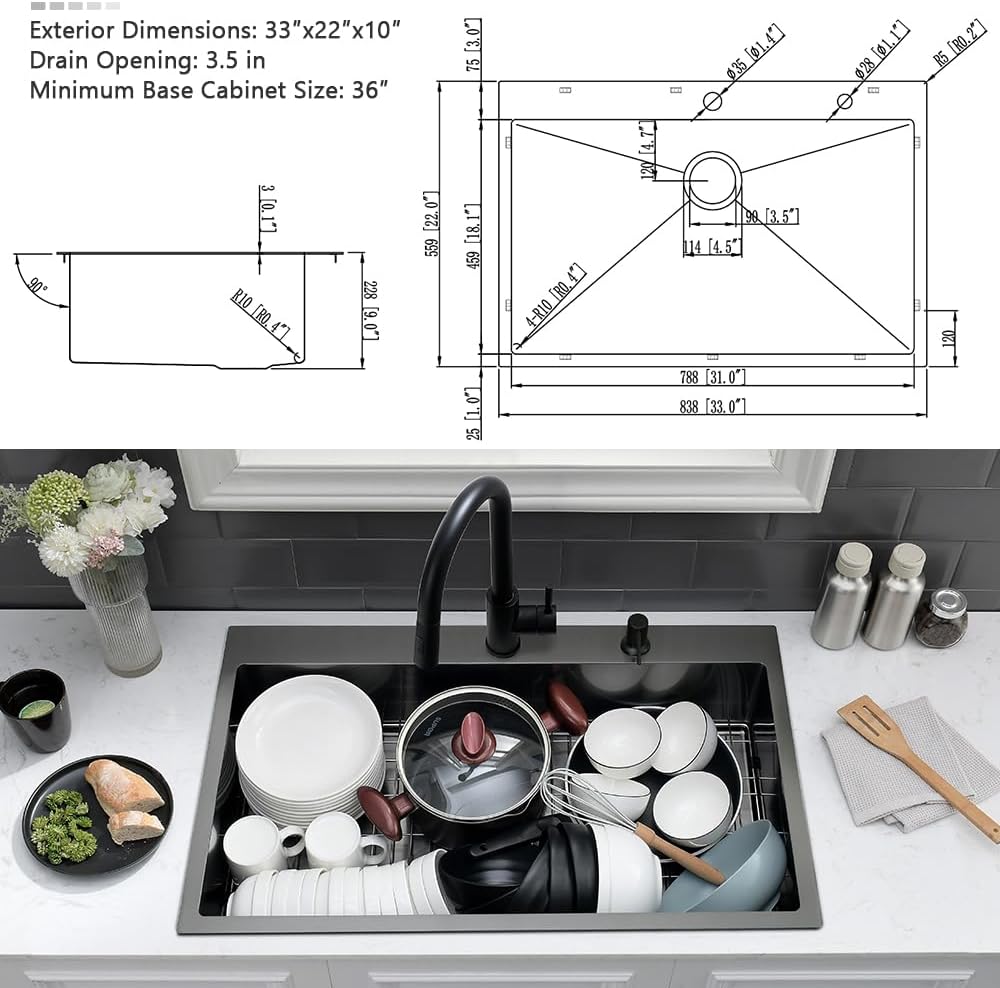 33 Black Kitchen Sink with Faucet 