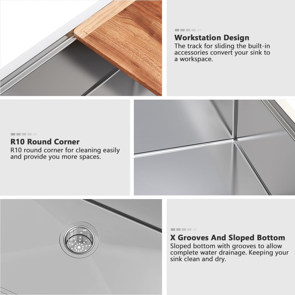 32 Inch Kitchen Sink Drop In Workstation