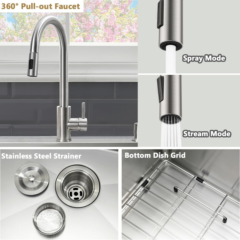 33 x 22 Drop In Kitchen Sink and Faucet Combo Set