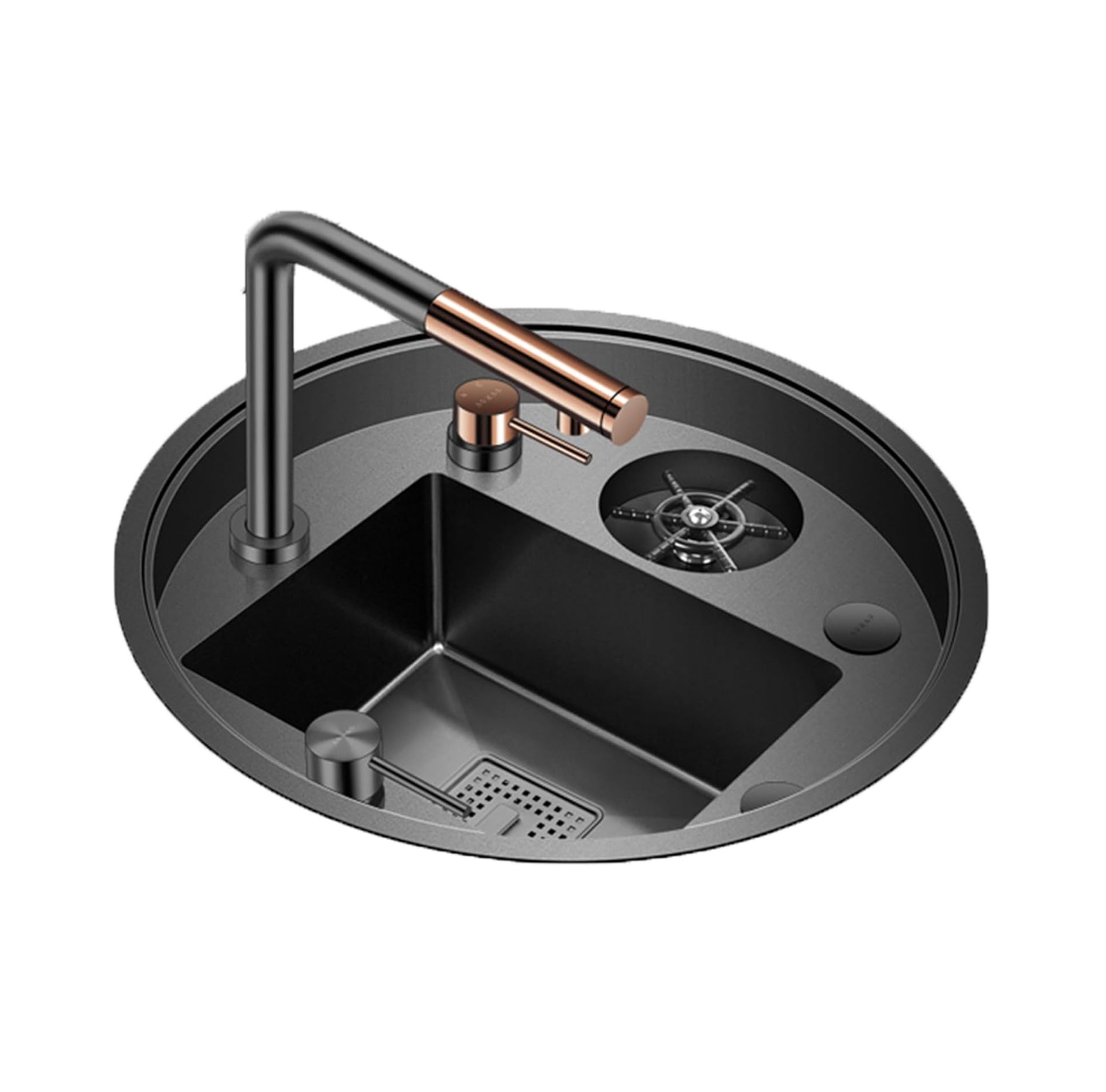 Gunmetal Grey Nano Stainless Steel Round Invisible Sink, Home Center Island bar Sink