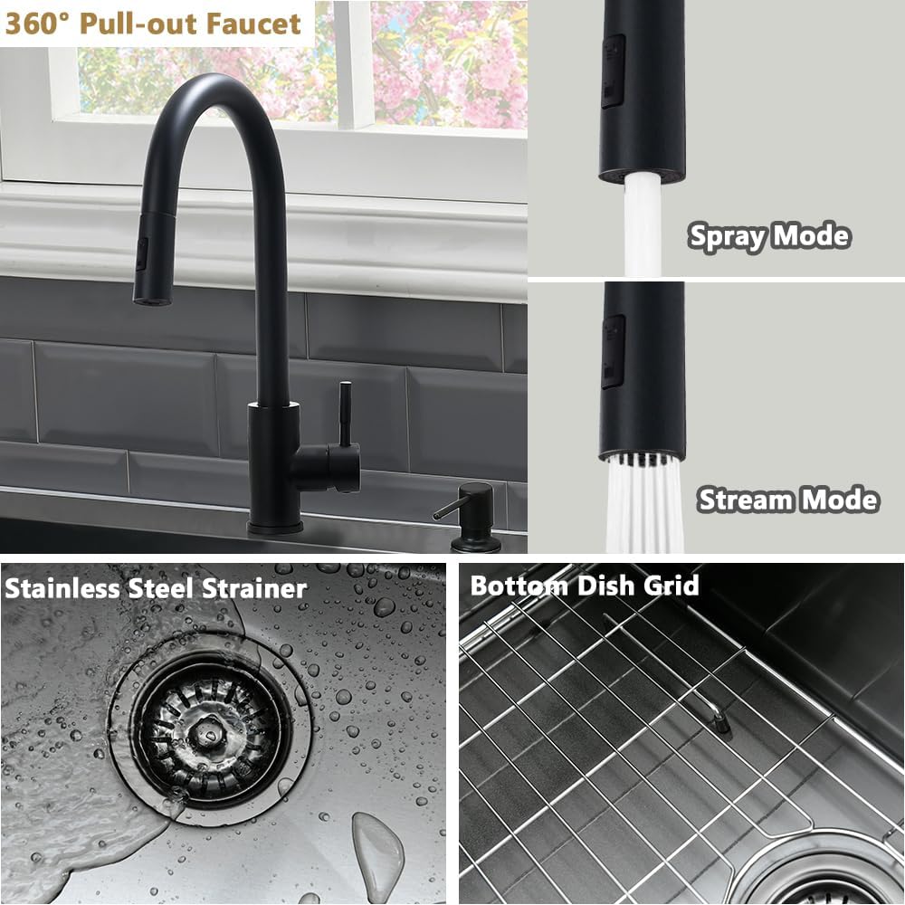 33 Black Kitchen Sink with Faucet 