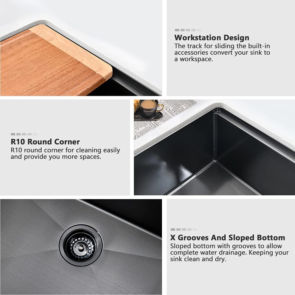 30 Black Kitchen Sink Undermount Workstation
