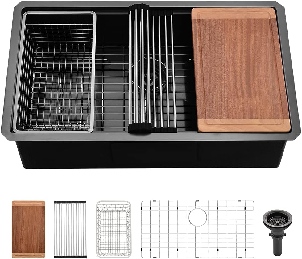 30 Black Kitchen Sink Undermount Workstation