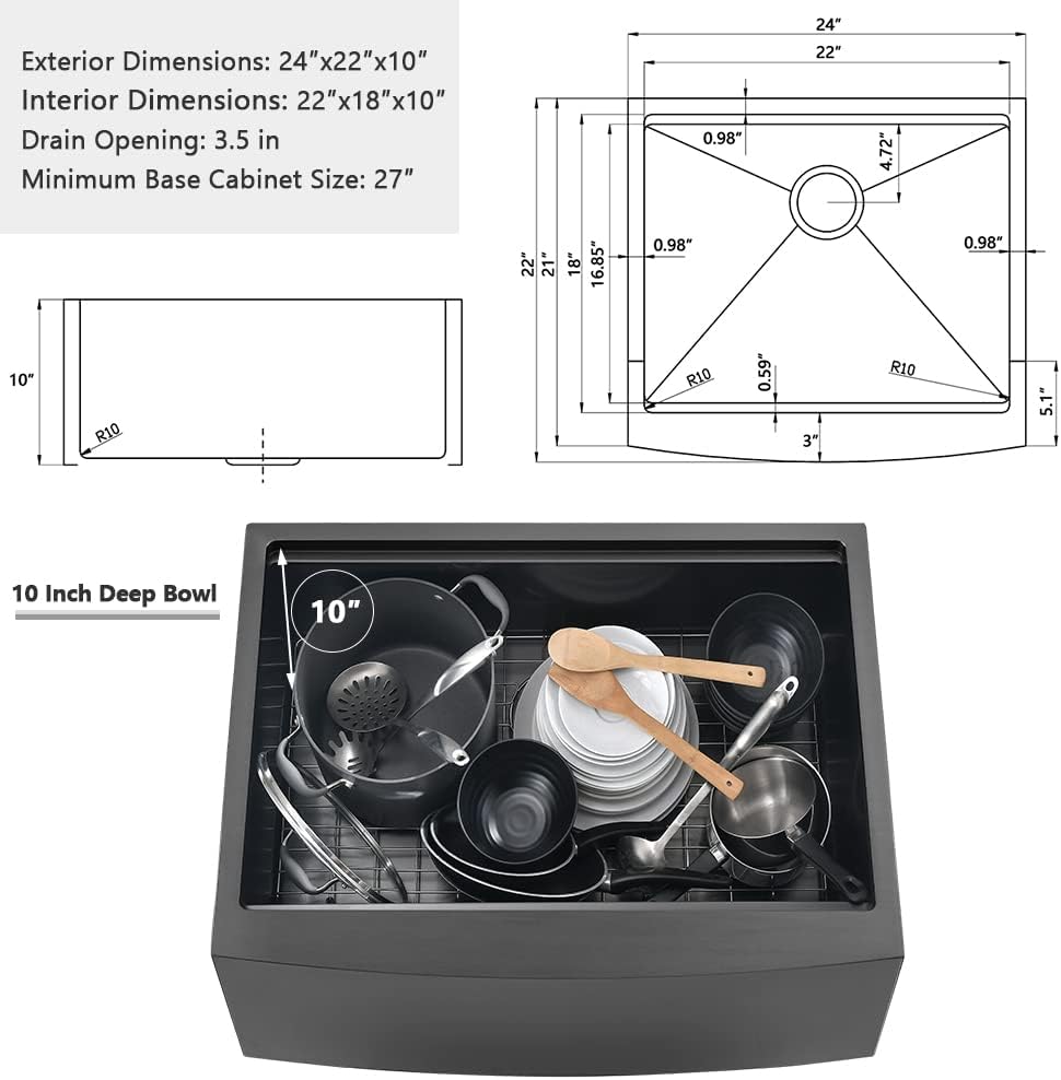 24 Inch Black Farmhouse Sink Workstation