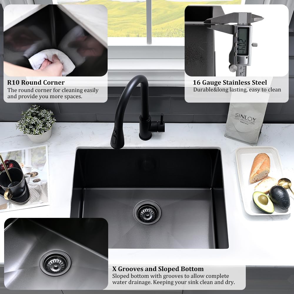 24x19x13 Black Stainless Steel Undermount Laundry Sink