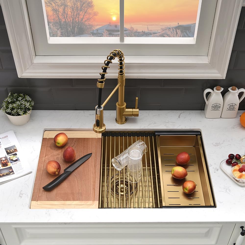27 Inch Gold Undermount Kitchen Sink Workstation