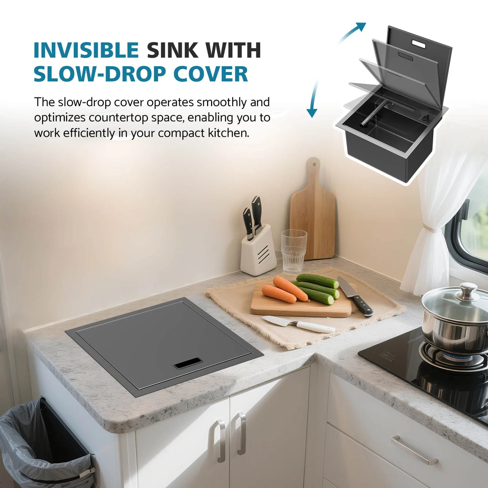 17"x17" Stainless Steel Concealed RV & Kitchen Bar Workstation