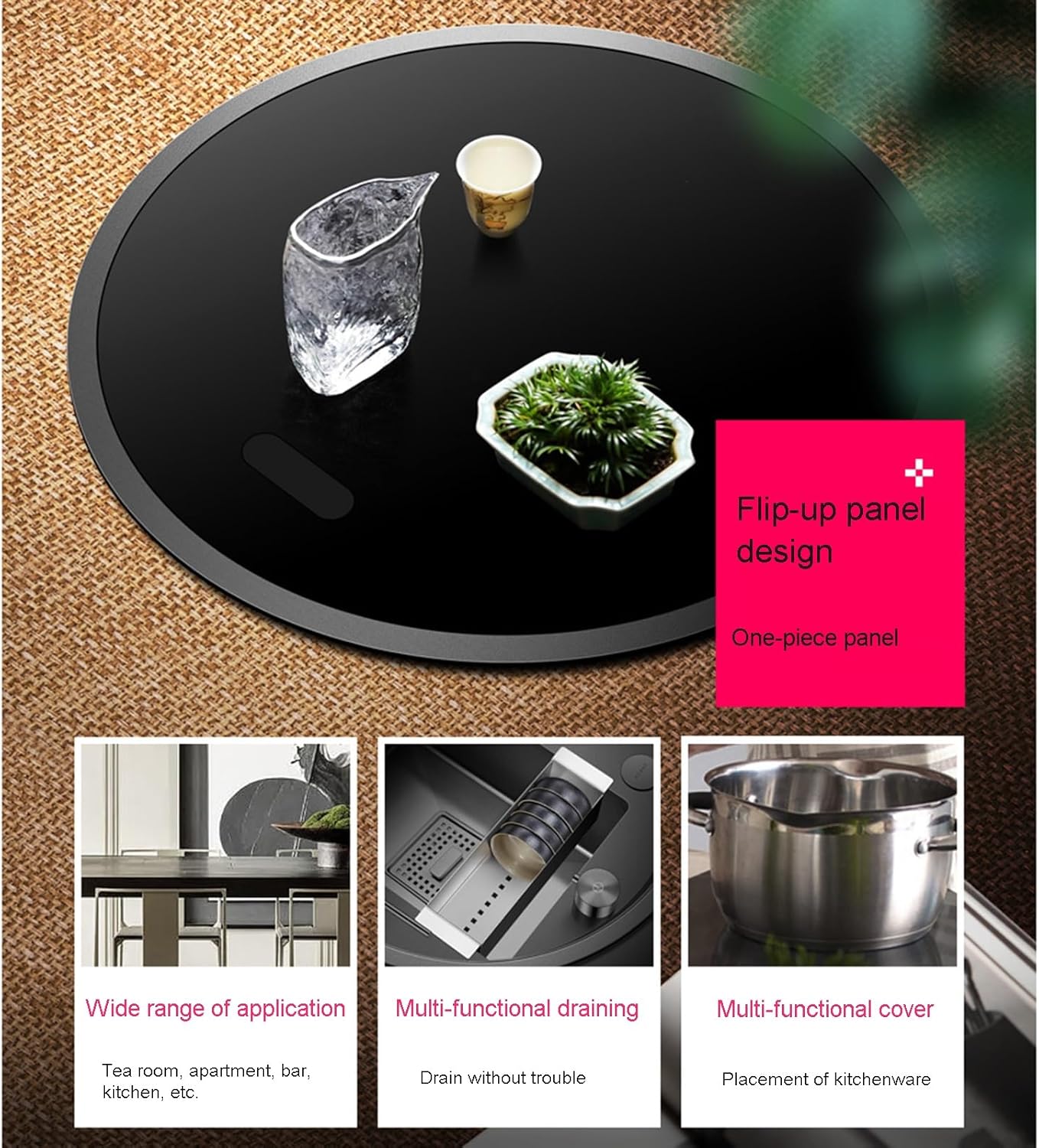 Gunmetal Grey Nano Stainless Steel Round Invisible Sink, Home Center Island bar Sink