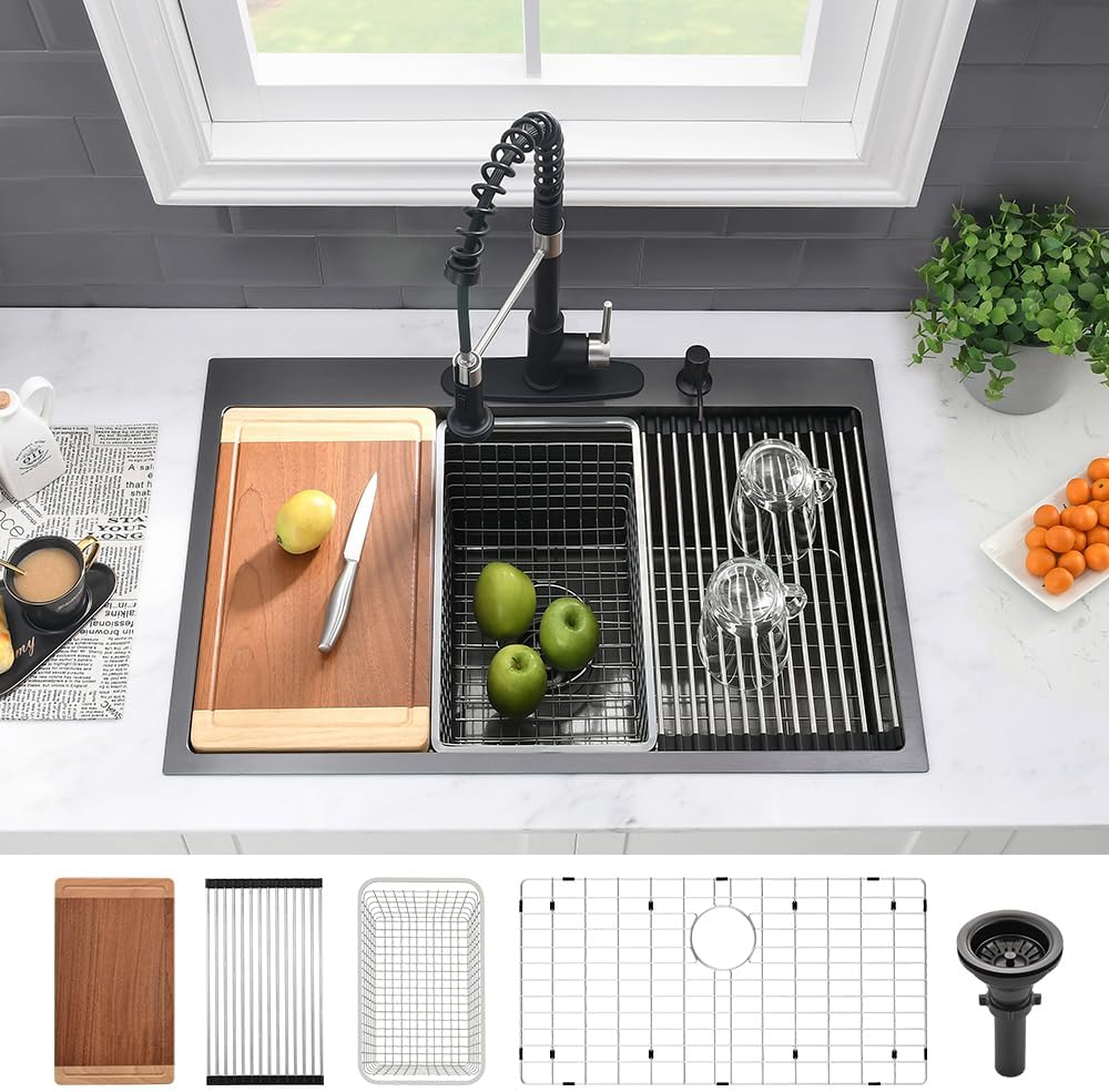 33 Inch Black Kitchen Sink Drop In