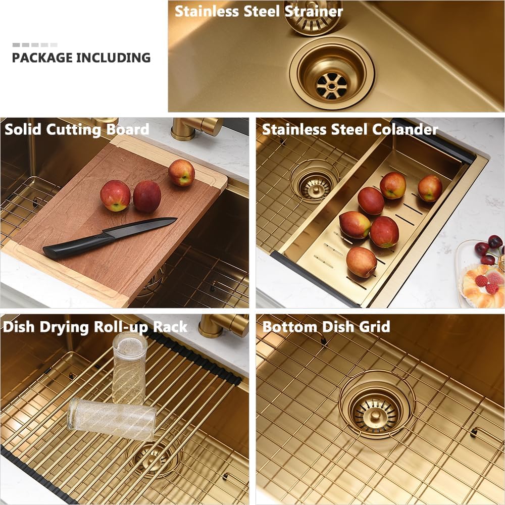 27 Inch Gold Undermount Kitchen Sink Workstation