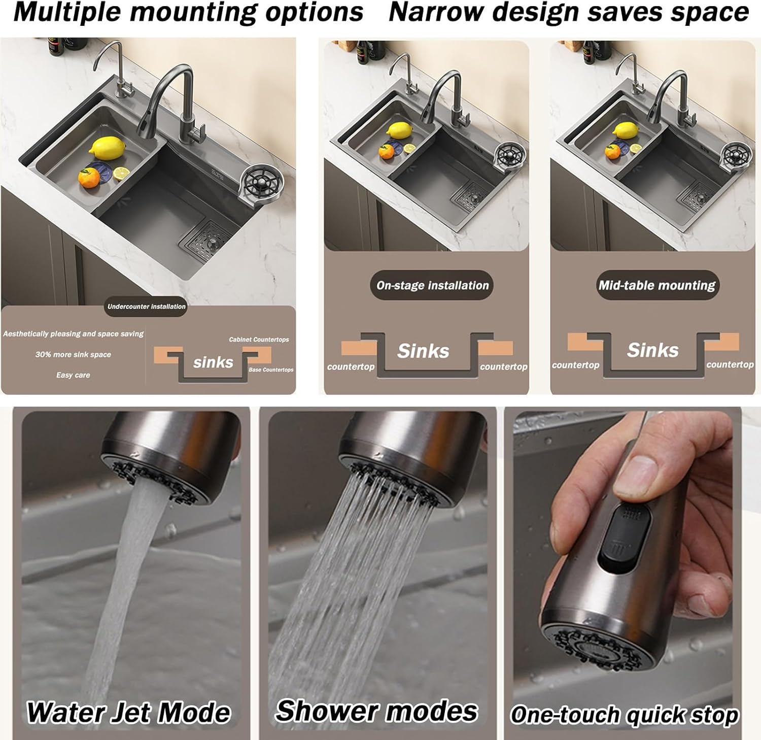 Stainless Steel Single Bowl Kitchen Sink, Drop In Kitchen Sink Workstation