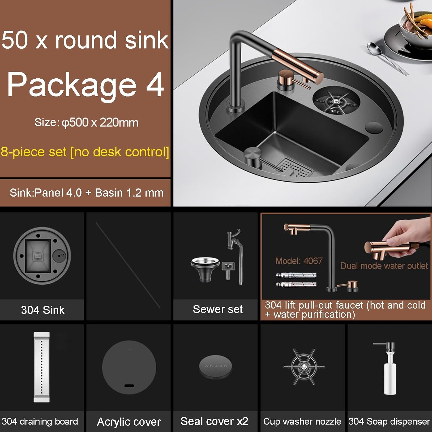 Gunmetal Grey Nano Stainless Steel Round Invisible Sink, Home Center Island bar Sink