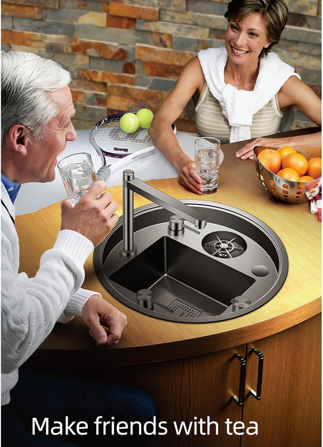Gunmetal Grey Nano Stainless Steel Round Invisible Sink, Home Center Island bar Sink