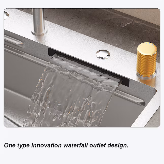 Stainless Steel Kitchen Sink with Pull Out Multifunctional Faucet Waterfall and Accessories 29.5''L x 18.1''W x 8.7''H