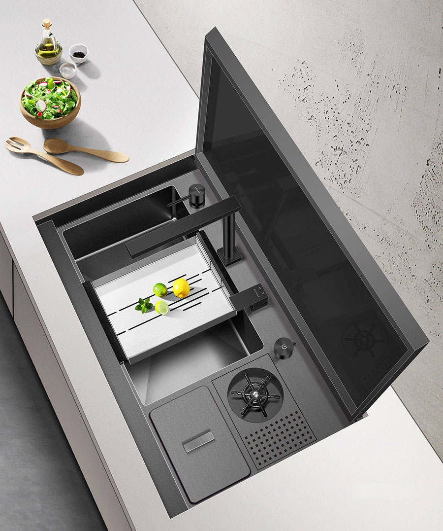 SUS304 Stainless Steel Large Farmhouse Hidden Sinks Handmade Kitchen Sink With Faucet