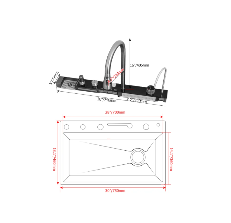 29" Drop-in Workstation Kitchen Sink with Faucet Single Bowl