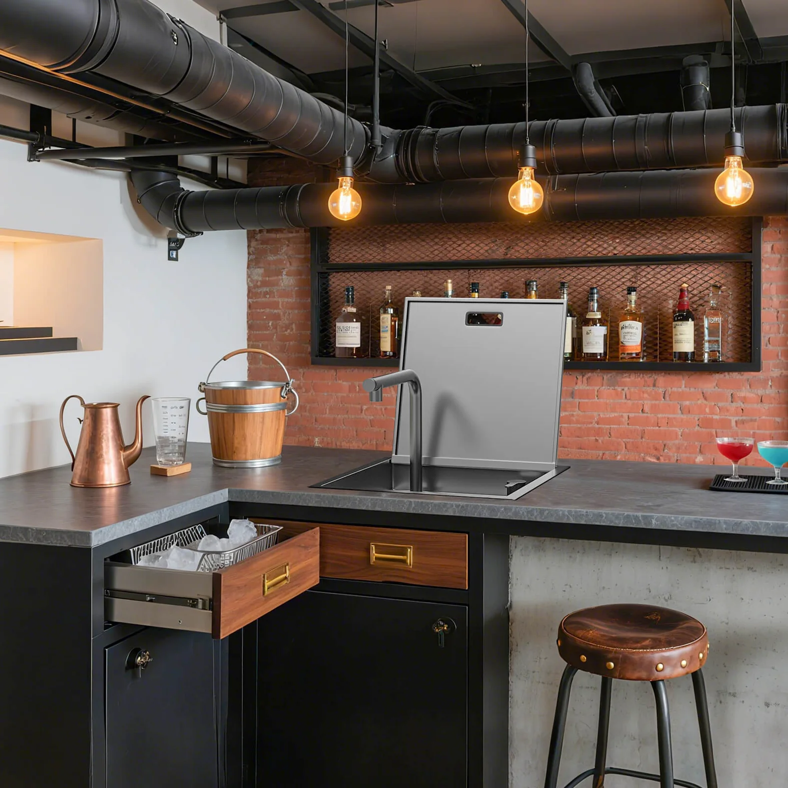 17"x17" Stainless Steel Concealed RV & Kitchen Bar Workstation