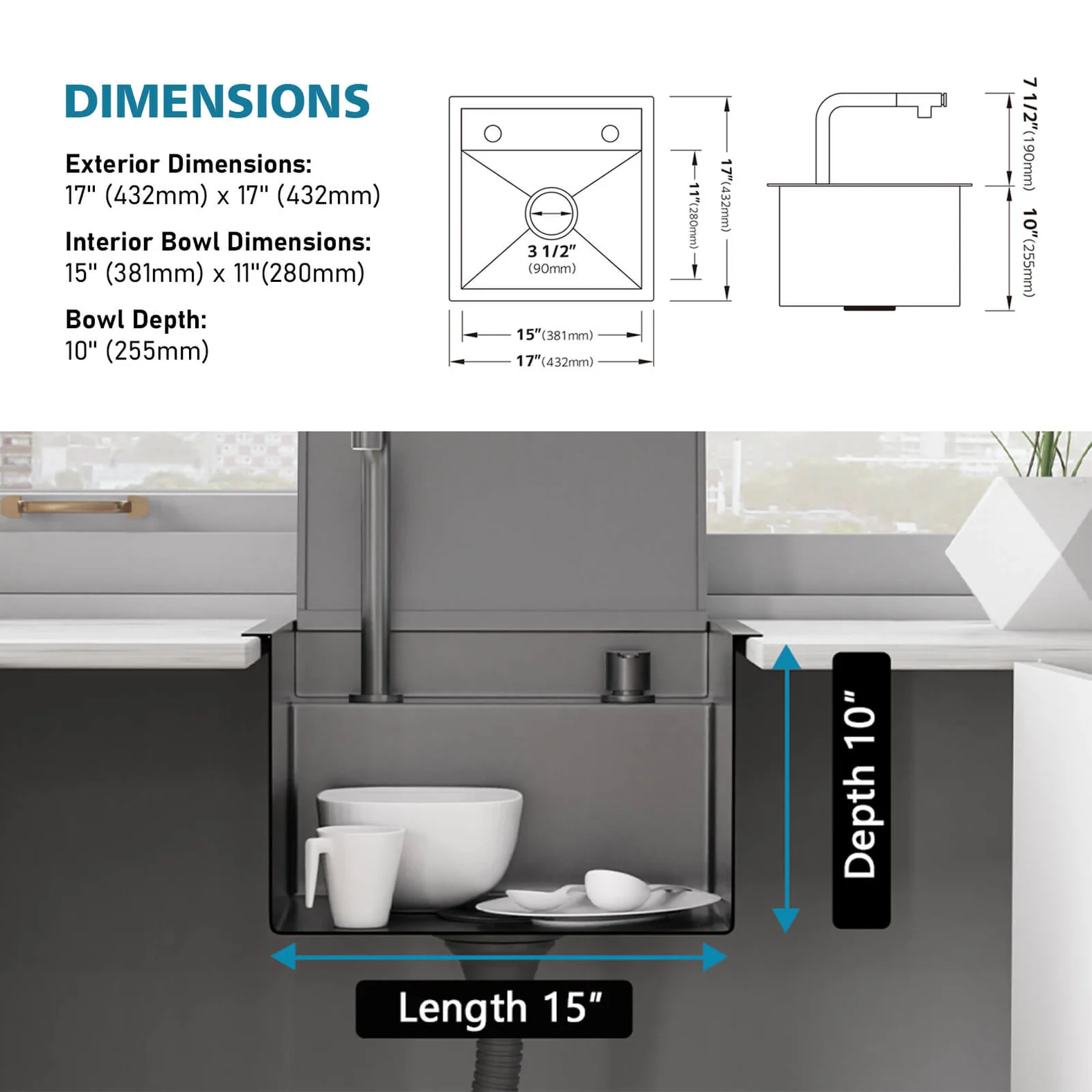 17"x17" Stainless Steel Concealed RV & Kitchen Bar Workstation